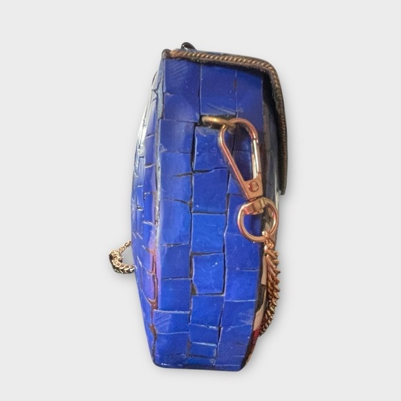 RAMLA Moriccan Handmade Mosaic Tile Handbag Blue with Gold - Picture 5 of 8